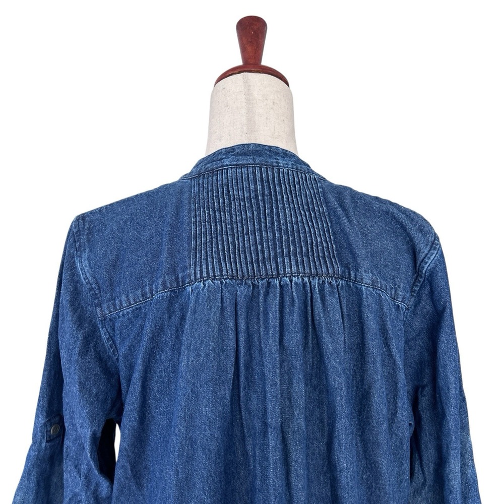 The Vermont Country Store Dress Size Large 100% Cotton Denim Pleated Cottagecore - Picture 8 of 8
